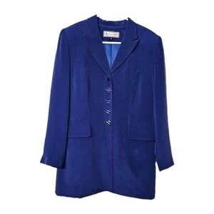 Vtg Travis Ayers Blazer Womens 10 Royal Blue 100%  Silk Lined Jacket Career EUC